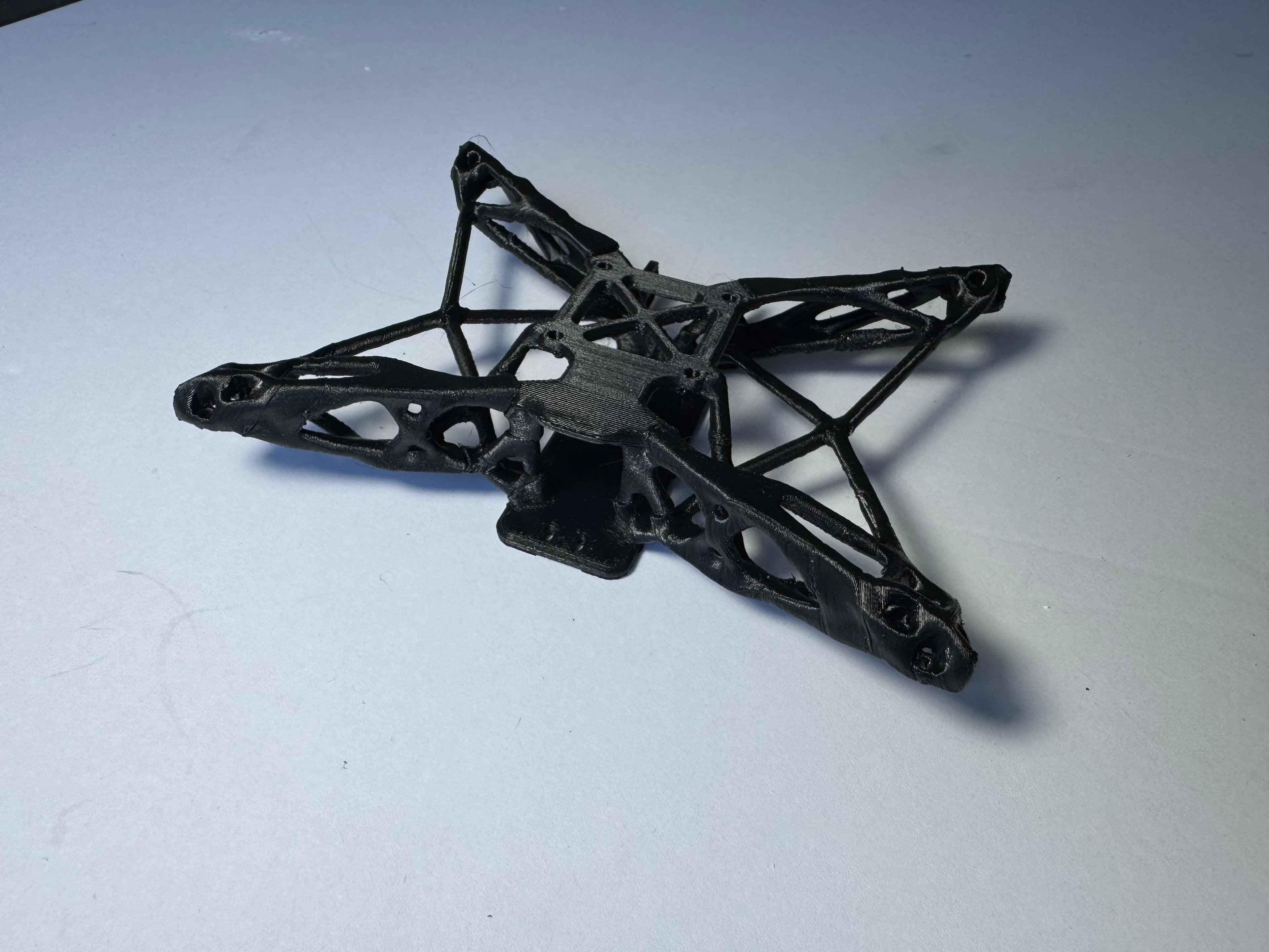 A lightweight drone frame printed with toolpaths oriented for strength